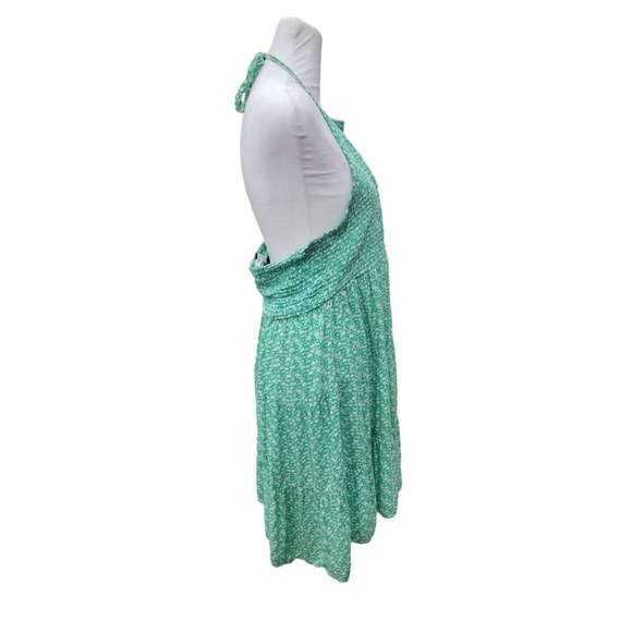 American Eagle Ditsy Floral Print Smocked Halter Dress Size Large Green - Picture 5 of 13